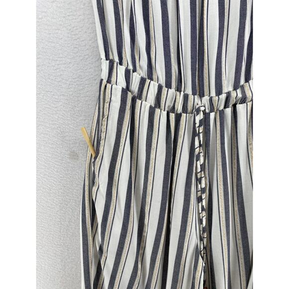 BLUE ISLAND Jumpsuit Small Striped Cinched Waist Strapless Rayon White Navy - Picture 6 of 14
